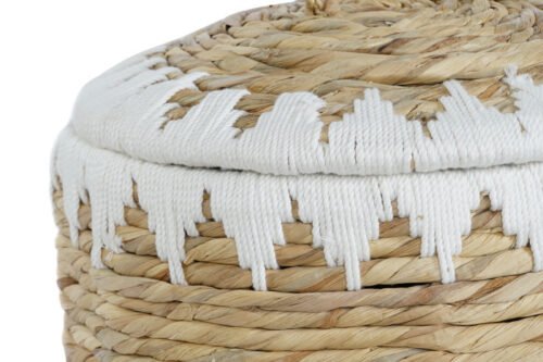Cesta con tapa fibra y blanco set 2