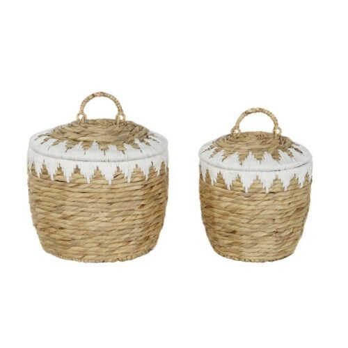 Cesta con tapa fibra y blanco set 2